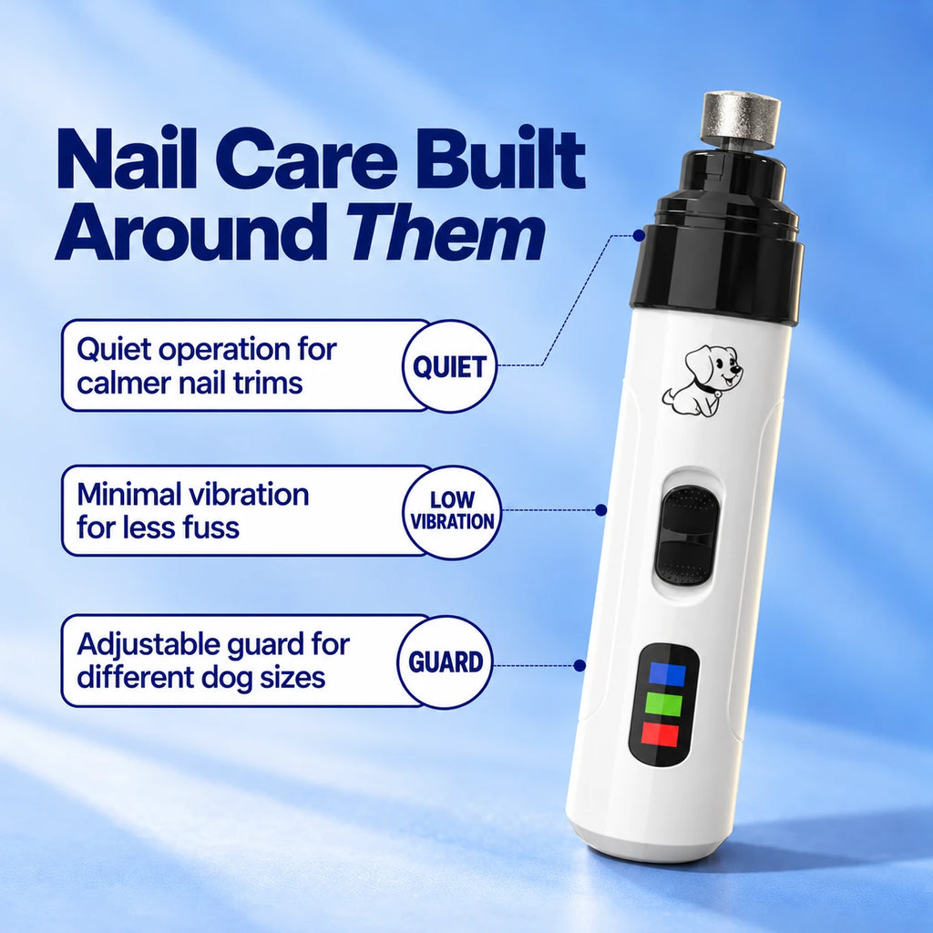 Trimvoro Aegis Pro Nail Grinder with labels for its main features